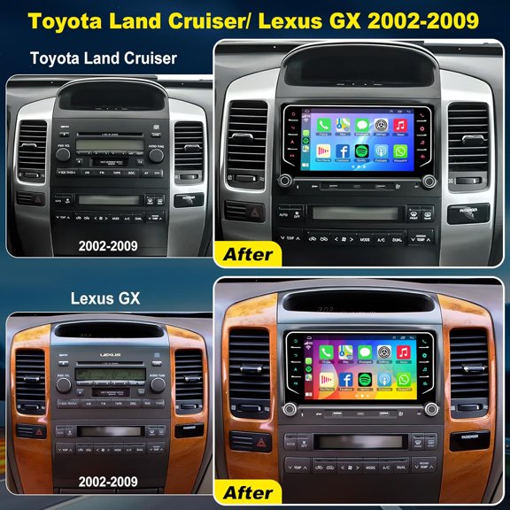 HUONA 2+64G Android 14 Car Stereo Sat Navi for Toyota Land Cruiser 2002-2009 with Carplay Android Auto 7in Car Radio Player with Bluetooth Wifi FM SWC Mirror Link Split Screen