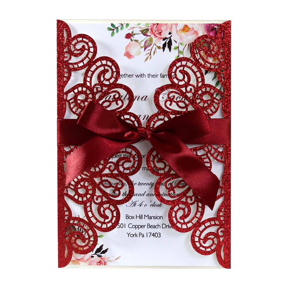 HUONA 25PCS Wedding Invitation Card Floral Hollow with Blank Inner Sheet  Envelopes/Ribbons Kit for Party Wedding Engagement Bridal Shower Invite  Type 10 - Walmart.com, image size:1001x1001