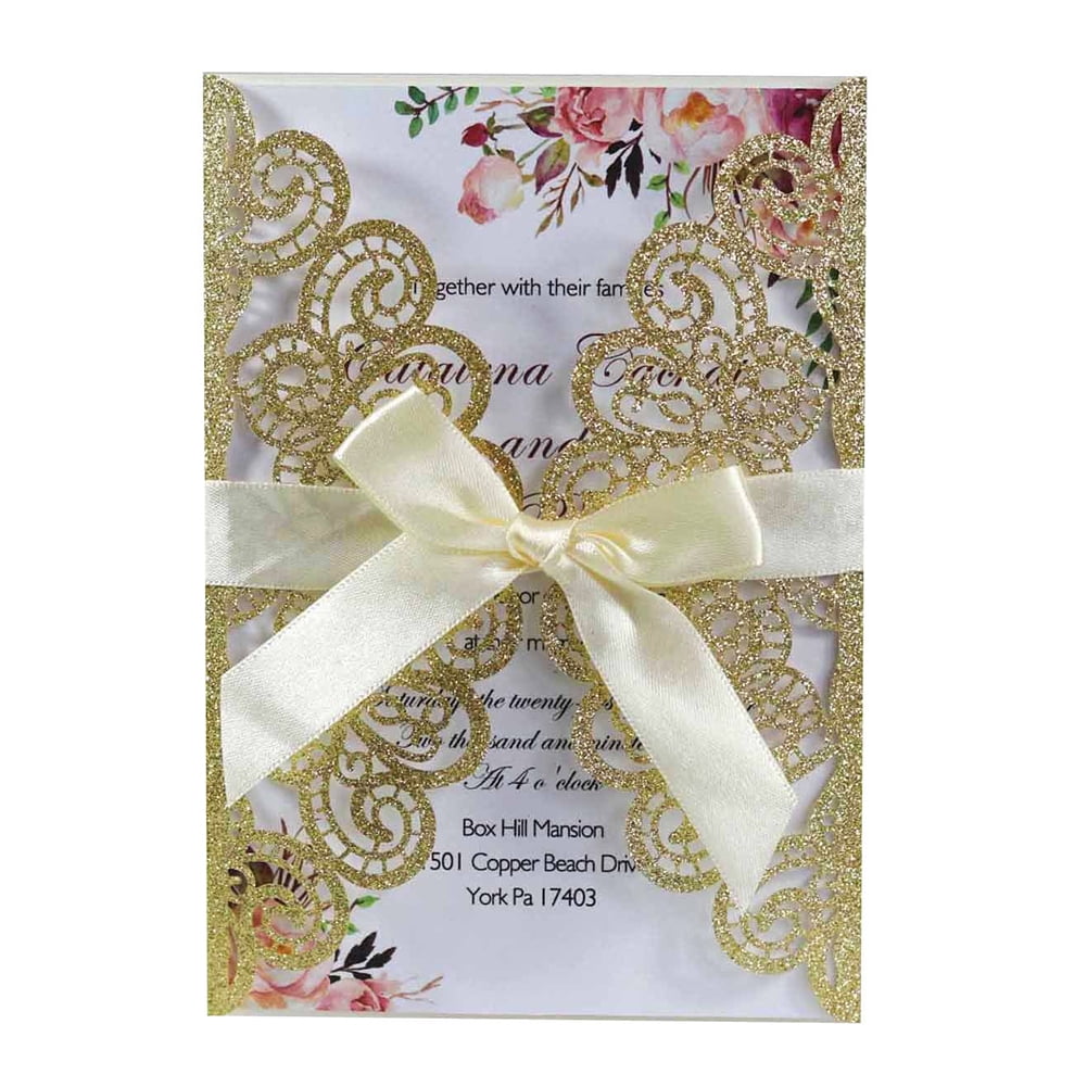 HUONA 25PCS Wedding Invitation Card Floral Hollow with Blank Inner Sheet  Envelopes/Ribbons Kit for Party Wedding Engagement Bridal Shower Invite  Type 6 - Walmart.com, image size:1001x1001