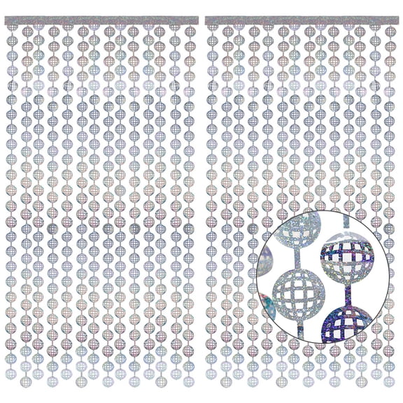 HUONA 2PCS Backdrop Streamer Curtain Fringe Curtain Decoration Silver Balls 2M Sticking Ribbon Strip Wall Decorative Tinsel Background Curtain for Birthday Christmas Party Wedding Scene Props