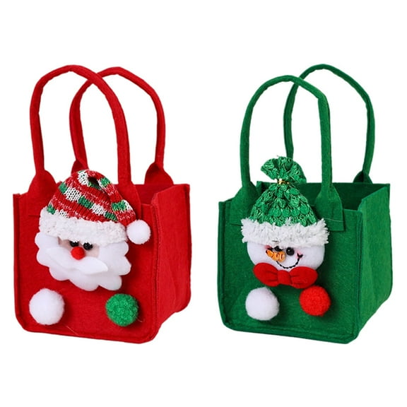 HUONA 2PCS Christmas Apple Fruits Basket Christmas Decorative Non-Woven Fabric Gift Basket Candy Tote Bag Red+Green