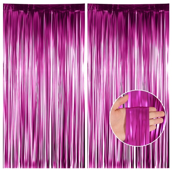 HUONA 2Pcs Fringe Curtain Backdrop Streamer Curtain Ribbon Strip Wall Decorative Fringe Background Tinsel Curtain Decoration for Birthday Party Christmas Wedding Scene Photography Props Rosy