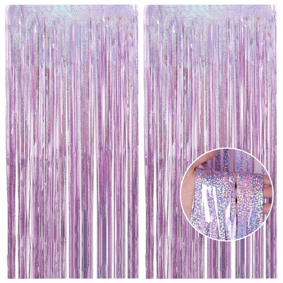 HUONA 2Pcs Fringe Curtain Decoration Wall Decorative Fringe Backdrop Curtain Shiny Ribbon Strip Background Curtain for Christmas Halloween Birthday Dance Party Wedding Photos Props Light Pink