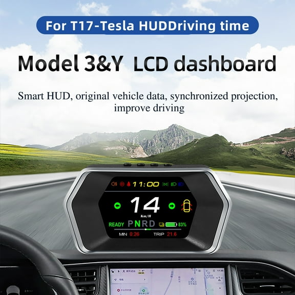 HUONA 3.3-inch Dashboard Real-Time Speed Gear Position Seat Belts Brake Warning Display Fit for CarPlay and Android Auto Automotive Dashboard for Model Y 2019-2025 and for Model 3 2021-2025