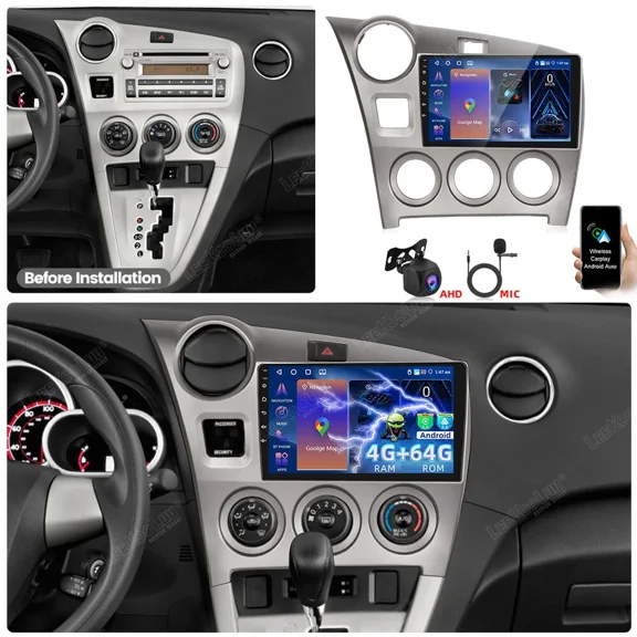 HUONA 4+64G Android 15 Car Stereo for Toyota Matrix 2009-2014 Fit for Carplay/Android Auto GPS Navigation 9in Car Radio Multimedia Player with Bluetooth Wifi FM/RDS SWC + AHD Backup Camera
