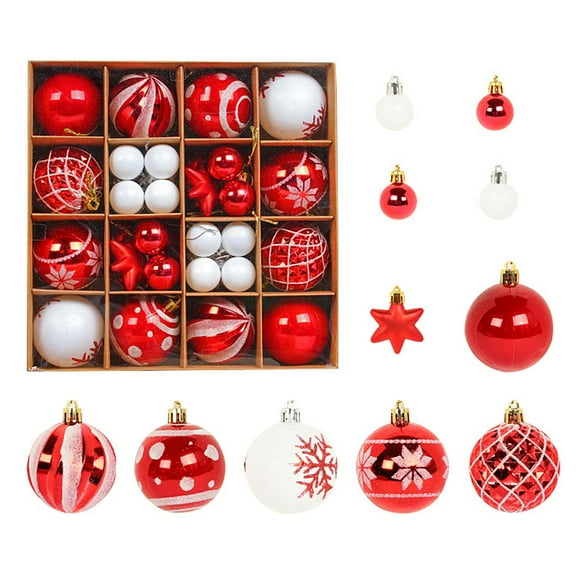 HUONA 42-Piece Christmas Ball Ornament Set Shatterproof Christmas Tree Balls for Holidays Party Christmas Tree Decoration Red+White