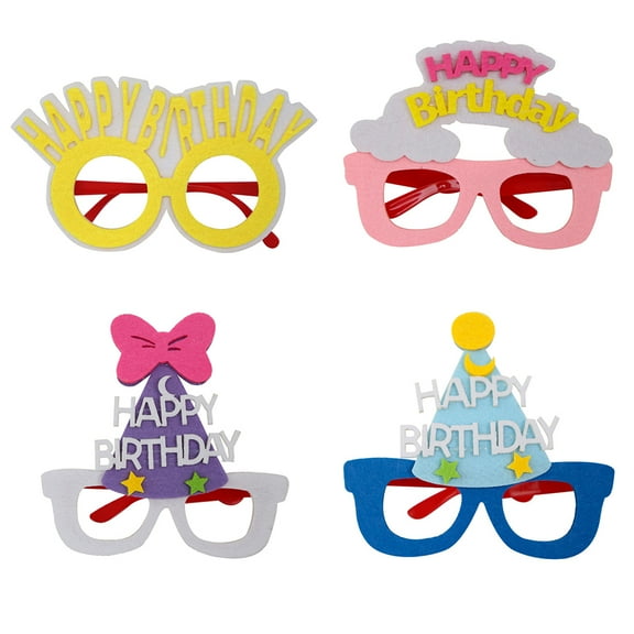 HUONA 4Pack Happy Birthday Glasses Photo Props Holiday Eyeglasses Frames Accessories Gifts for Kids Adult Party Favors Decorations Type C