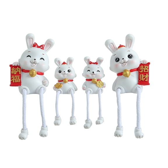 HUONA 4Pcs Resin Rabbit Statue Car Dashboard Decorative Wealth Good Luck Rabbit Doll Car Interior Office Home Decoration