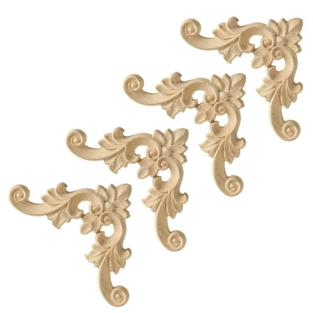 HUONA 4Pcs Wooden Carving Applique Decoration Wooden Carving Corner Decals Woodcarving Flower Decors Furniture Wood Carved Corner Appliques for Cabinet Bedside Tables Door 7.5CMx7.5CM