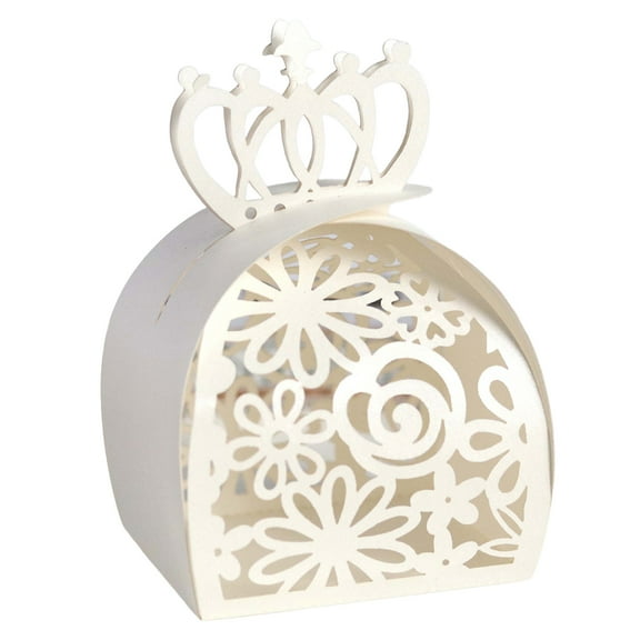 HUONA 50Pcs Candy Box Hollow Out Crown Candy Box Folding Gift Boxes Wedding Candy Paper Boxes for Chocolate Gift Snack Storage Decoration Wedding Birthday Ivory