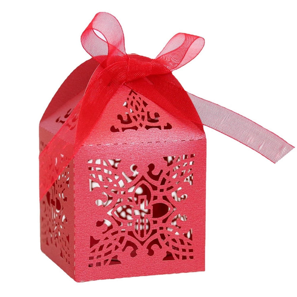 HUONA 50Pcs Candy Boxes with Ribbon Hollow Out Cross Candy Box Foldable ...