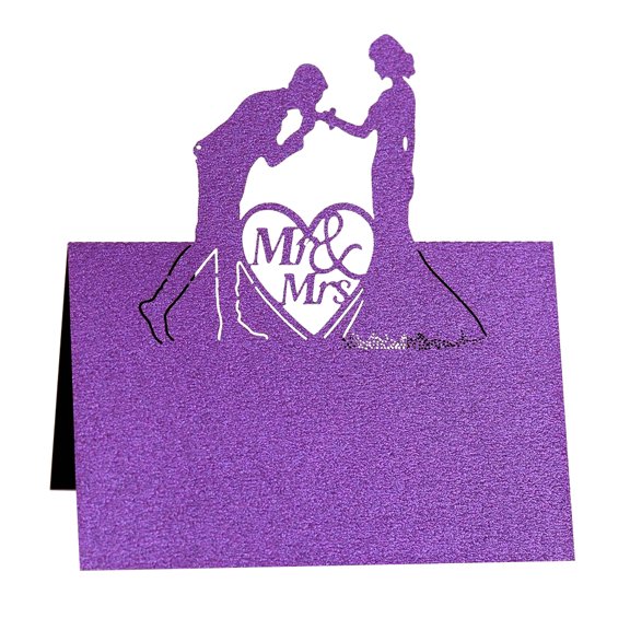 HUONA 50Pcs Place Cards Hollow Table Setting Name Seat Card Placecard for Wedding Banquets Dinner Parties Dark Purple