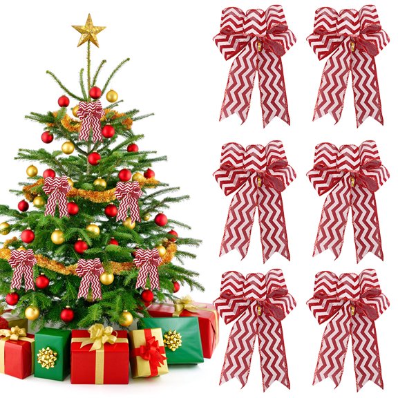 HUONA 6Pcs Christmas Bow Ornaments Christmas Tree Decorative Bows Ornament Bow Knot Decoration for Christmas Wreaths Trees Dining Table Rooms Lights Party Celebration Decoration Type 6
