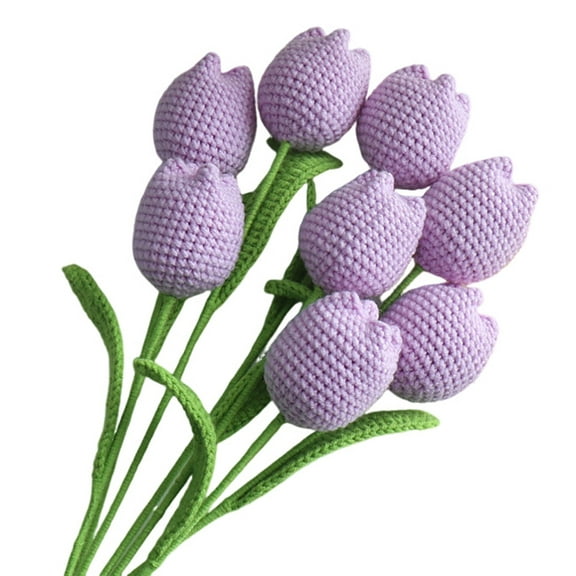 HUONA 8Pcs Handcrafted Crochet Tulip Bouquet Plump Tulips Artificial Knitted Flowers Perfect Home Decoration Gift Purple