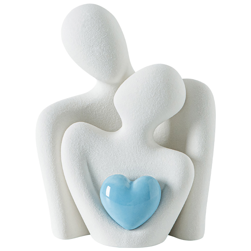 HUONA Abstract Love Couple Porcelain Sculpture Decor Romantic Couple Heart Sculpture Modern Home Decor Gift for Couples Valentine Anniversary Blue Large Size Statue