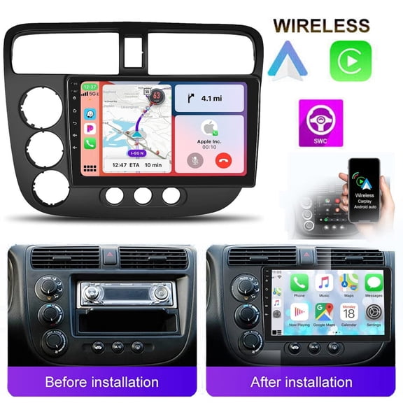 HUONA Android 13 Car Stereo, 9in Car Radio for Honda Civic 2000-2005, Head Unit with CarPlay Android Auto, 2+64GB, Mirror Link, GPS Navigation, FM, SWC