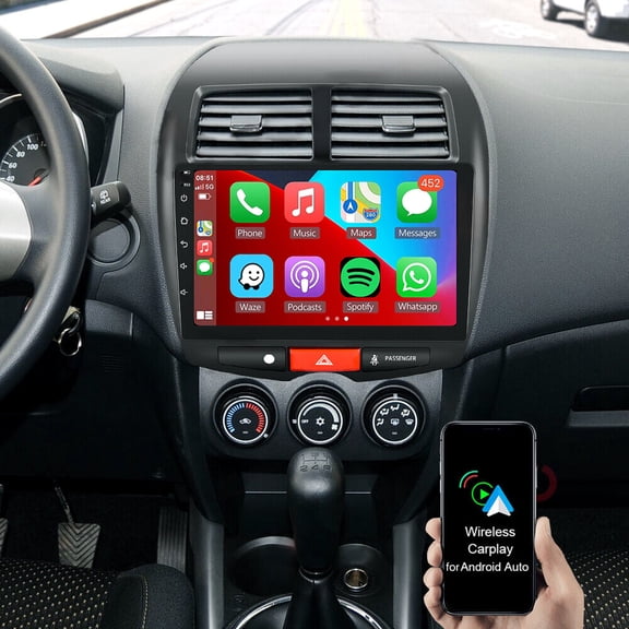 HUONA Android 13 Car Stereo GPS Navigation Head Unit 2+32G for Mitsubishi ASX 2010-2017 with Carplay Android Auto 10in Radio with Bluetooth WiFi FM/RDS SWC Split Screen + 4Led Backup Cam