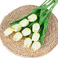 thumbnail image 1 of HUONA Artificial Tulips Faux Tulip Flowers Simulate Tulips Flowers Vase Potted Plant Flower Arrangement Wedding Bouquet Home Garden Balcony Decoration 10PCS Light Yellow, 1 of 9