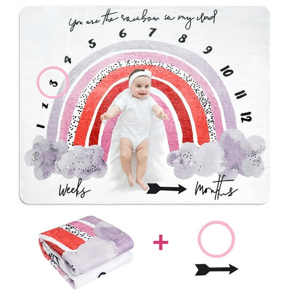 HUONA Baby Milestone Blanket Monthly Milestone Blanket Weekly Baby Growth Cloud Flannel Blanket Background Milestone Blanket for Infants and Newborn Sleeping Background Cloth Photo Props 100cmx120cm