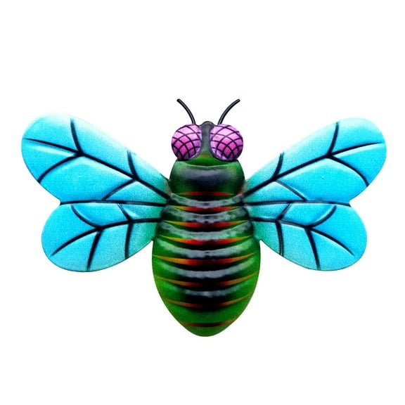HUONA Bee Wall Hanging Decoration Iron Bee Hanging Decors Metal Bee Wall Ornament for Children Room Wall Art Living Room Office and Park Garden Door Fence Crafts Home Decoration Blue