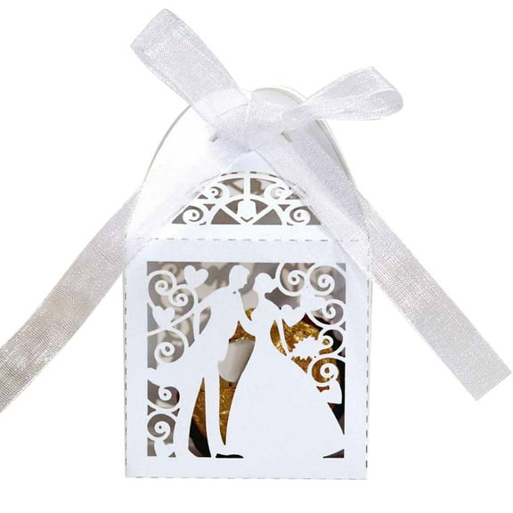 HUONA Candy Box Wedding Candy Paper Box Folding Gift Boxes Hollow Out Candy Box Lover Silhouette Paper Boxes for Chocolate Gift Snack Storage Wedding Birthday Decoration 50Pcs White