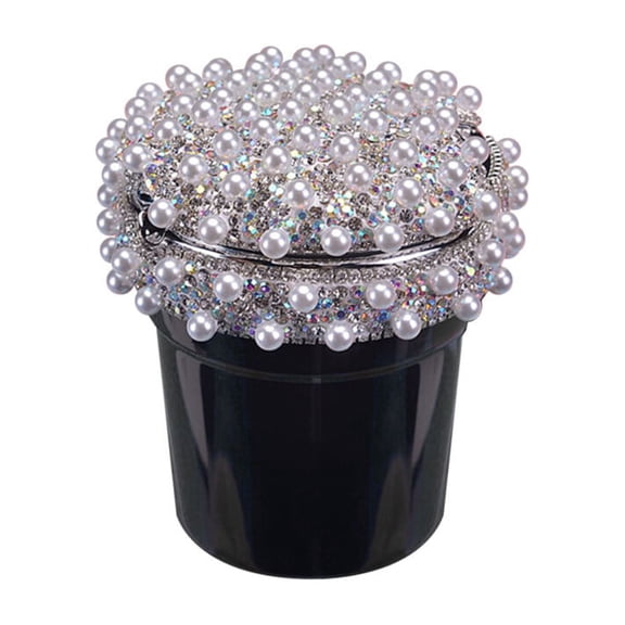 HUONA Car Portable Ashtray Fashion Creative Pearl Rhinestone Ashtray Truck Home Office with LED Light Ashtray Black
