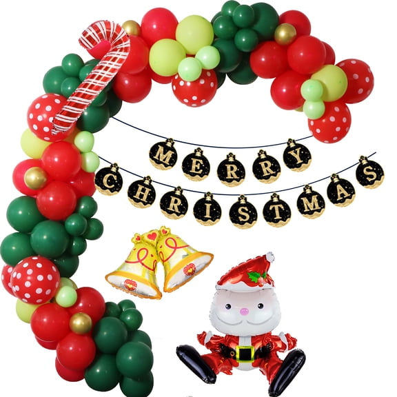 HUONA Christmas Balloon Set Balloon Arch Backdrop Banner Santa Claus and Gingerbread Doll Balloons Christmas Crutch Balloon DIY Props for Window Wall Home Party Fireplaces Decoration Type 1