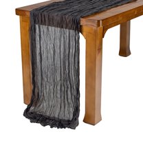 HUONA Crumpled Chiffon Table Runner Translucent Cheese Tablecloth Boho Table Decorations for Wedding Bridal Baby Shower Birthday Party 118 inches x 35inches Black