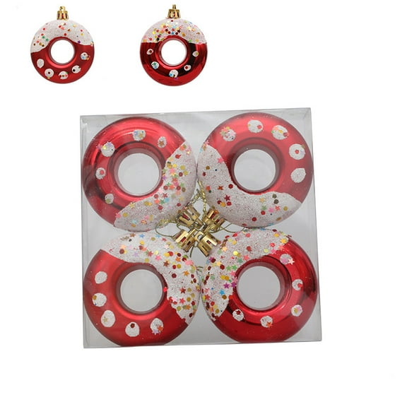 HUONA Donut Dessert Ornament Candy Donut Pendant Christmas Easter Tree Hanging Ornament Home Pendant Plastic Crafts Red