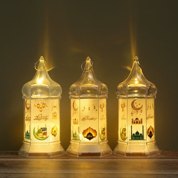 HUONA Eid Crafts Ramadan Crystal Lantern Ornament Eid Mubarak Lantern Ramadan Mubarak Eid LED Light Decoration Gifts for Muslims