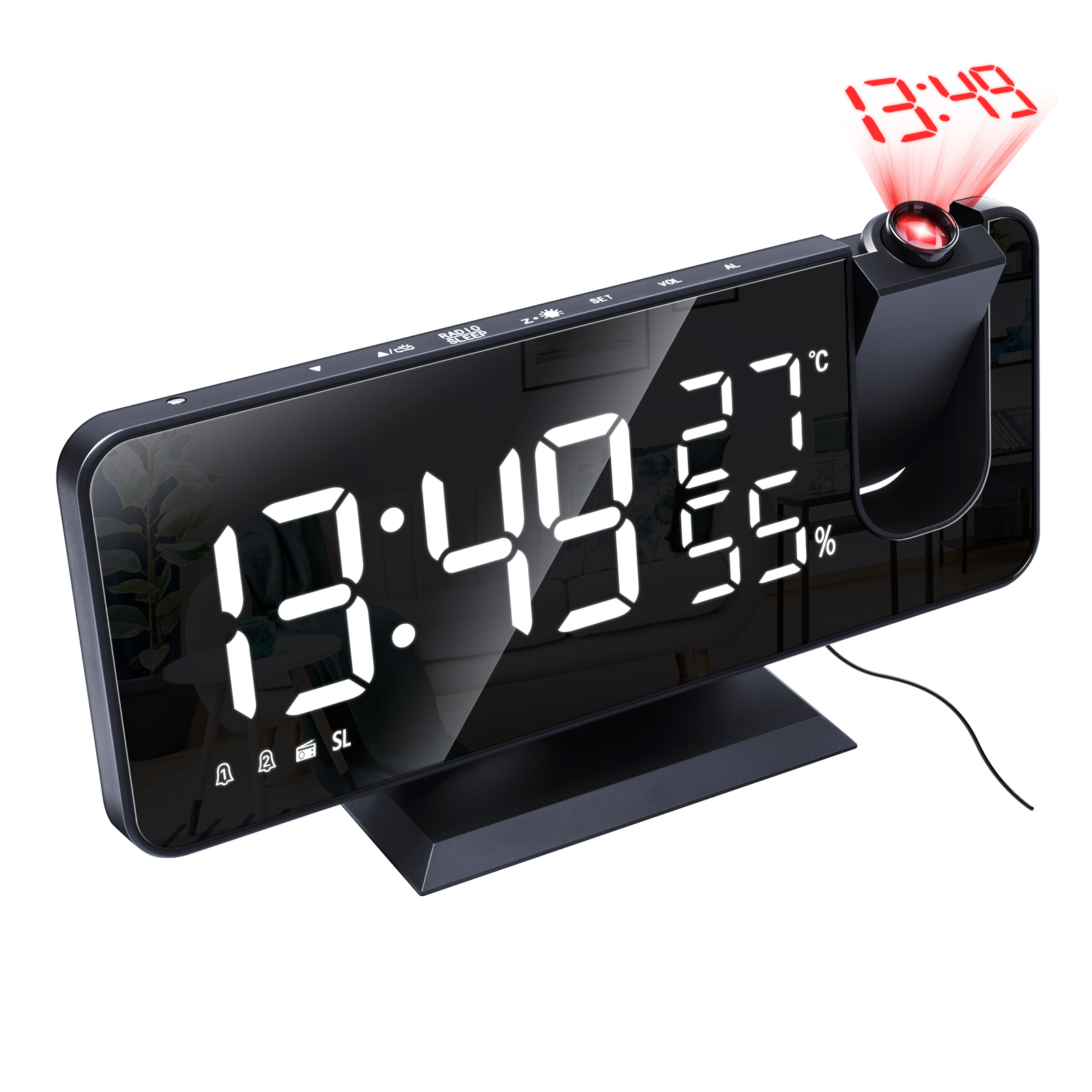HUONA Electronic Alarm Clock Mirror Clock LED Screen Adjustable ...