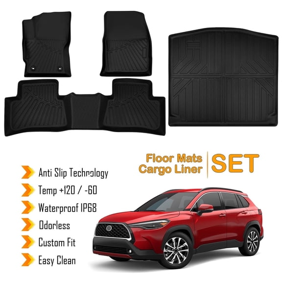 HUONA Floor Mats and Cargo Liner Fit for Toyota Corolla Cross Hybrid (Includes FWD Gas Models) 2022-2025 2026, All Weather Floor Liner and Trunk Mat for Corolla Cross Accessories