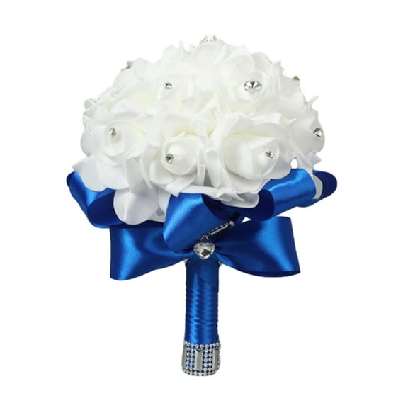 HUONA Foam Wedding Bouquet Bridal Bouquet Shiny Rhinestones Bride Bouquet Simulated Holding Flowers Artificial Bouquet for Bride Bridesmaid Wedding Ceremony Scene Decoration Royal Blue