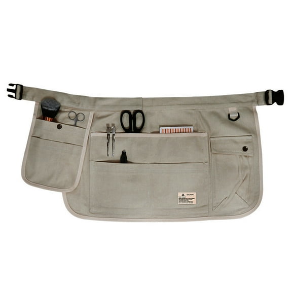 HUONA Half Apron Skirt Apron Canvas Apron Pocket Beauty Half length Apron Artisan Electrician Apron Wear Resistant Buckle Apron Dirty Proof Industrial Garden Tools Storage Beige