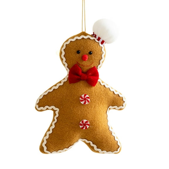 HUONA Handmade Elf Christmas Tree Decorative Hanging Fabric Gingerbread Man Toy Doll for Christmas Gift Cotton Plush Ginger Boy Coffee