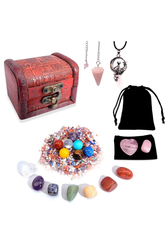 Healing Crystal Stone Pendant Pendulum Set Gemstones Colorful Gravel Polished Stone Heart Shaped Crystal Irregular Crystal Stone for Meditation Tarot Practice Counseling and Yoga Random Color