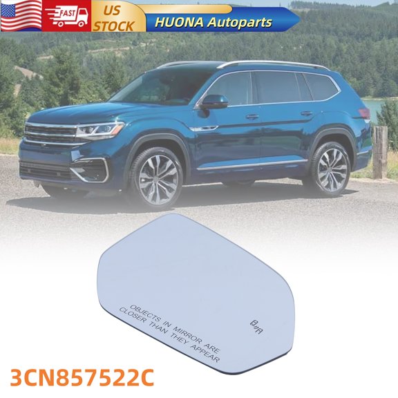 HUONA Heated Right Side Mirror Glass with Blind Spot Monitoring BSM for Volkswagen Atlas 2018-2023 RHD, 3CN857522C