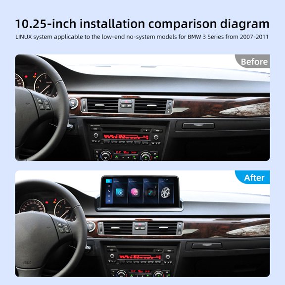 HUONA Linux 10.25 inch Touch Screen Dual System for BMW 3er E90 E91 E92 E93 2007-2011 Support CarPlay Android Auto Mirror Link Wifi Bluetooth Multimedia Radio Receiver Retain Original Amplifer