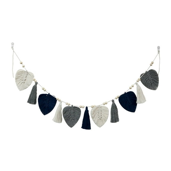 HUONA Macrame Wall Hanging Leaves Boho Chic Wall Decor Cotton Rope Handwoven Tapestry Wall Hangings for Every Space 15CMx150CM Dark Blue