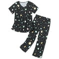 thumbnail image 1 of HUONA Plus Size Pj Outfit for Women Pajama Set Loungwear V Neck Tops and Capri Pant 2 Piece Sleepwear Sets Christmas Casual Short Sleeve Pjs Outfits Comfy Lounge Sets Black XXXL, 1 of 9