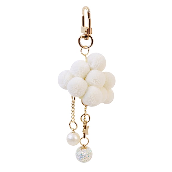 HUONA Plush Keychain Charm Cartoon White Clouds Keychain Lady Girl Bag Decorative Charm White