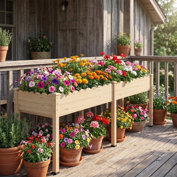 HUONA Raised Garden Bed with Legs Elevated Wood Planter Box for Vegetables Flowers Herbs Garden Planter for Backyard Patio Balcony 72x23.42x30inch (Natural, L)