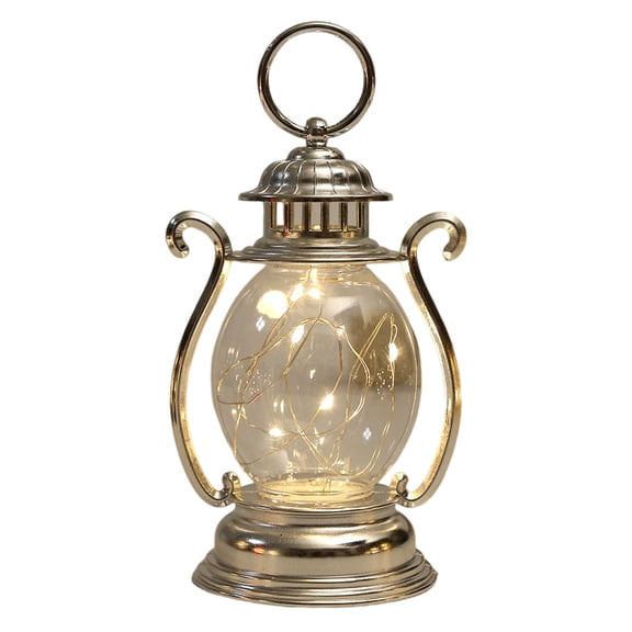 HUONA Retro Portable Lantern Oil Lamp Light String Portable Lamp Plastic Retro Camping Lantern Ring Handle Hanging Lamp Night Lamp for Christmas Party Desktop Decoration Beach Tent Trip Silver