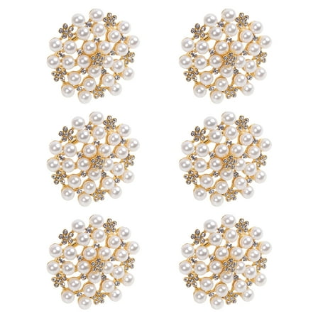 HUONA Set of 6 Pearl Flower Napkin Rings Diamond Napkin Rings Sparkling Serviette Buckles for Dining Table Wedding Party Family Dinner Decoration Gold