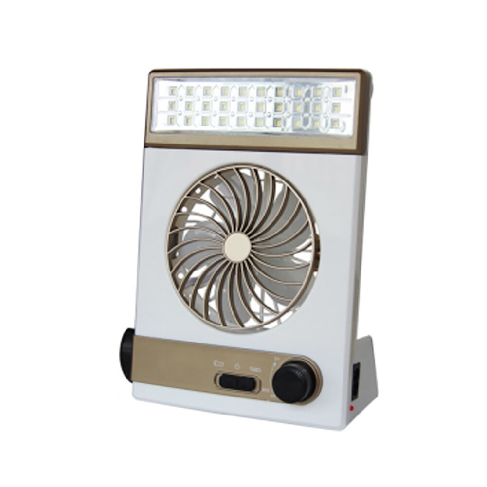HUONA Solar Fan LED Desk Lamp Flashlight 3 in 1 Multifunctional Fan Portable Outdoor Camping Rechargeable Cooling Fan Gold