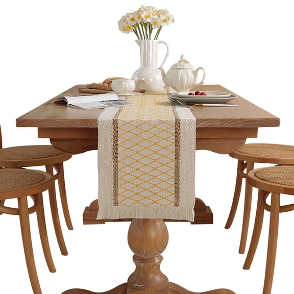 HUONA Table Runner Long Tablecloth Decorative Table Runner Tassel Design Table Runner Rectangle Table Mat Cushions Holiday Party Dinner Home Kitchen Type 7