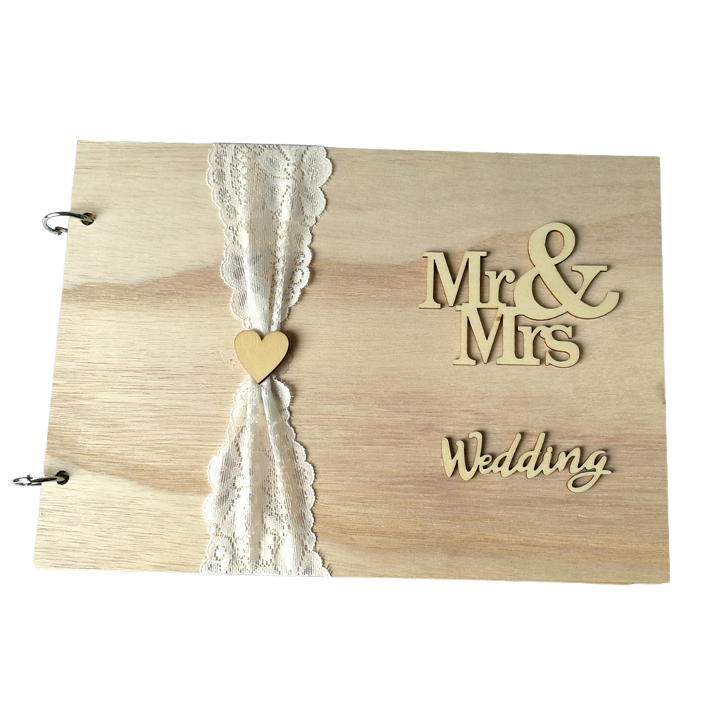 HUONA Wedding Guest Book Love Wooden Guest Book Heart Wedding Guestbook ...