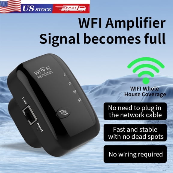 HUONA WiFi Range Extender WiFi Signal Booster Wireless Signal Amplifier 2.4GHz 300Mbps Band up to Internet Range Booster with Integrated Antennas LAN Port Black