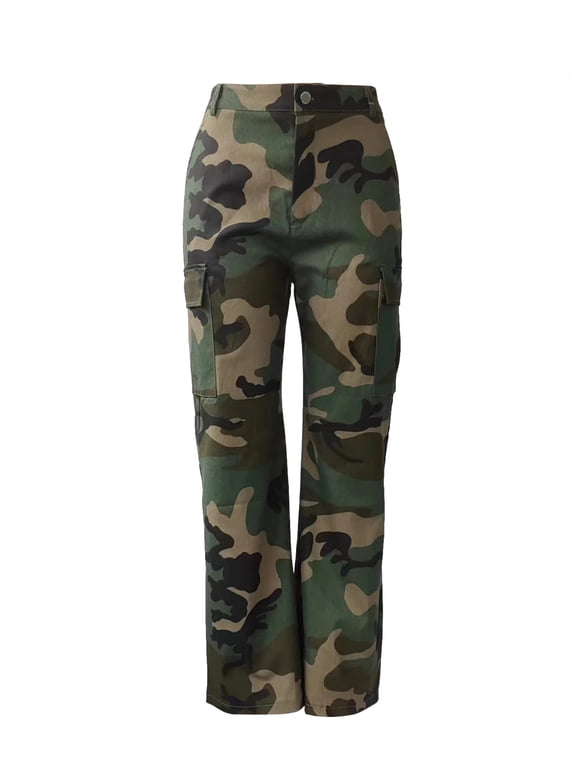 Women Camouflage Cargo Pants Causal Slacks Pant Straight Leg Trousers High Waisted Pant with Pocket