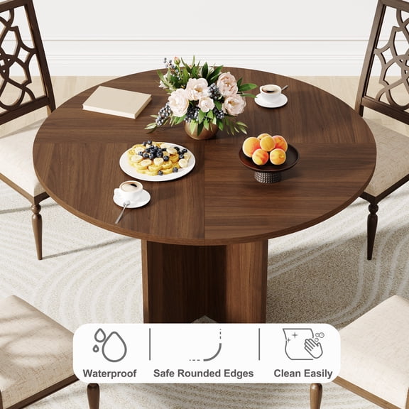 HUONA Wooden Dining Table 120CM Round Dining Table for 4-6 People Kitchen Home Furniture Waterproof Spacious Tabletop Brown